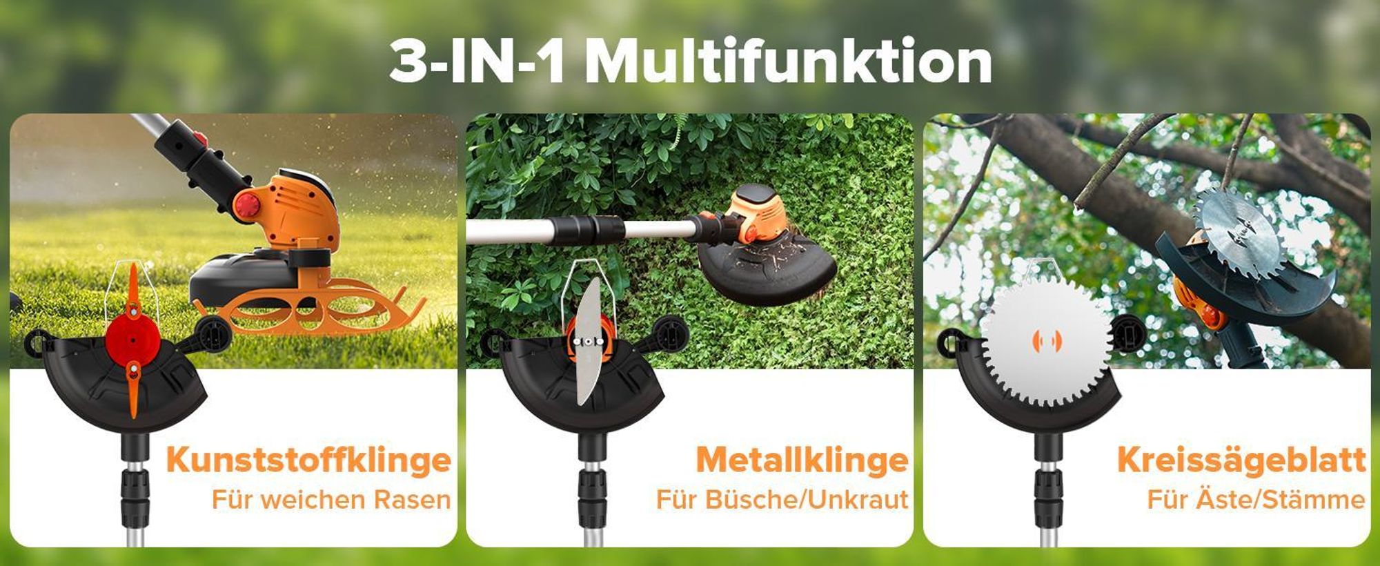 Akku Rasentrimmer, 21V Rasenkantenschneider, Freischneider, mit 2 Batterie und Ladegerät, Einstellbarer Schnitttiefe, für Hof, Garten, Rasen