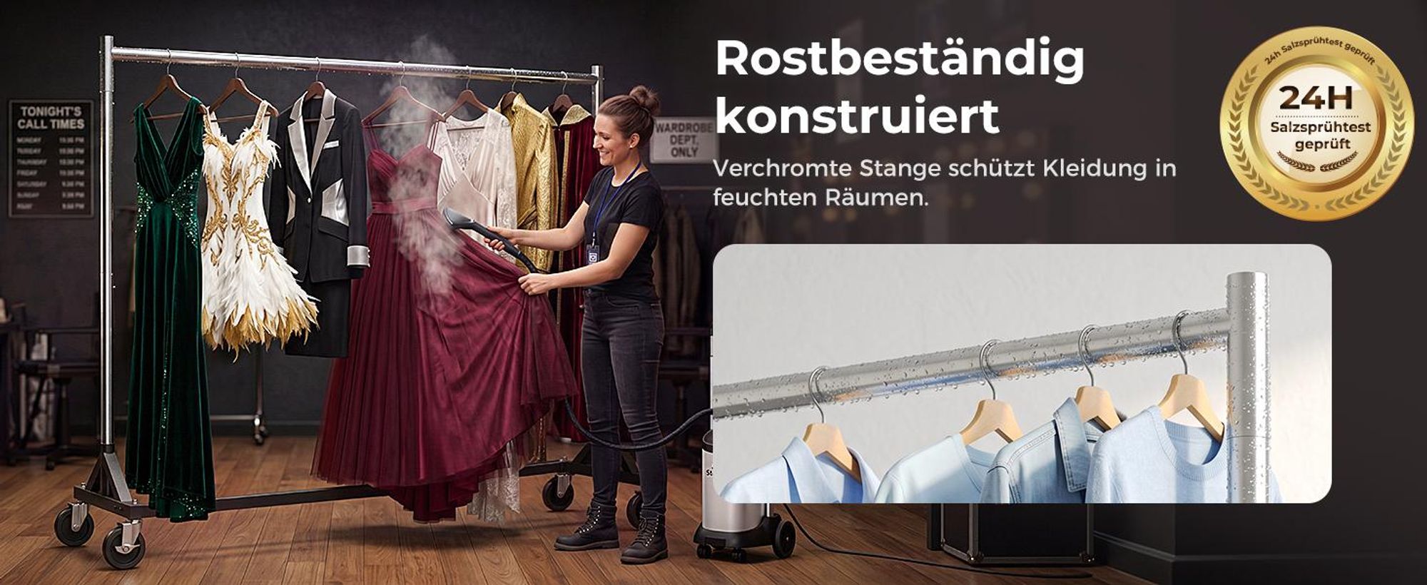 HOKEEPER Kommerzieller Kleiderständer mit Z-Ständer, Tragkraft 182 kg, robuster Kleiderstange auf Rollen, verstellbarer Garderobenständer zum Aufhänge
