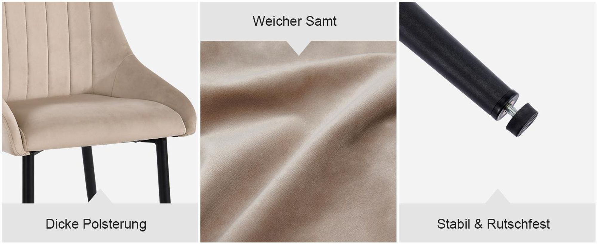 2er Set Esszimmerstuhl Polsterstuhl Stoff Samt Stuhl Retro Metallbeine, Farbe:Beige, Material:Samt