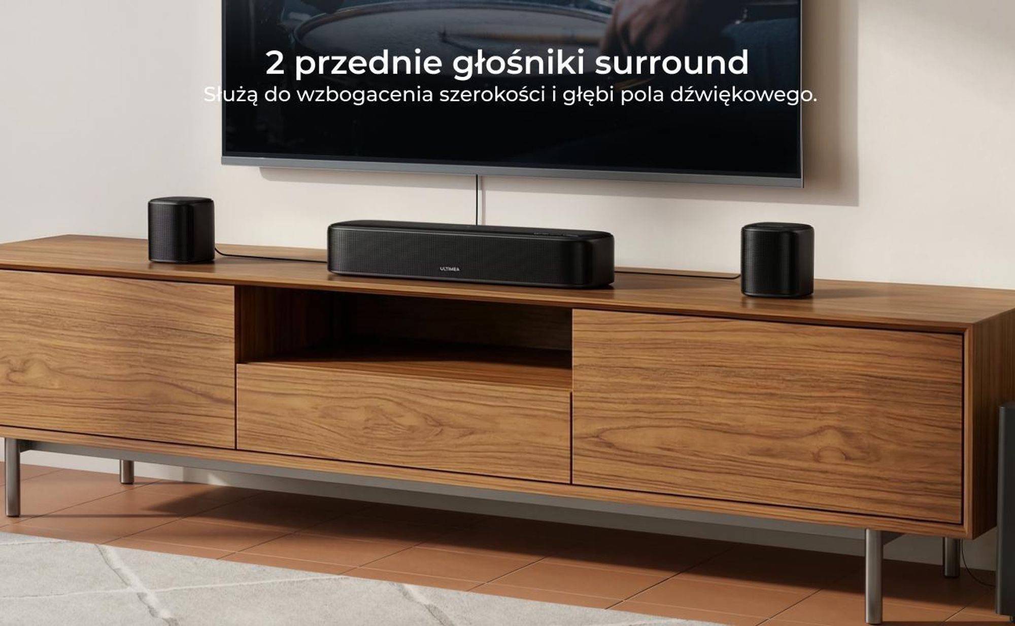 ULTIMEA Aura S5T Soundbar 7.1 Dolby Atmos z subwooferem, system dźwięku przestrzennego, sterowanie przez aplikację, 4 głośniki surround, 420 W