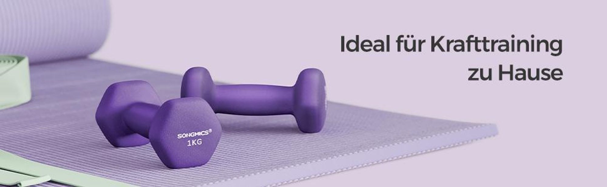 SONGMICS Hanteln, 2er Set, 2 x 1 kg, Hantelset, Kurzhanteln, Hexagon, Neopren-Beschichtung, Krafttraining, Workout, Fitnesstraining, für Zuhause, lila