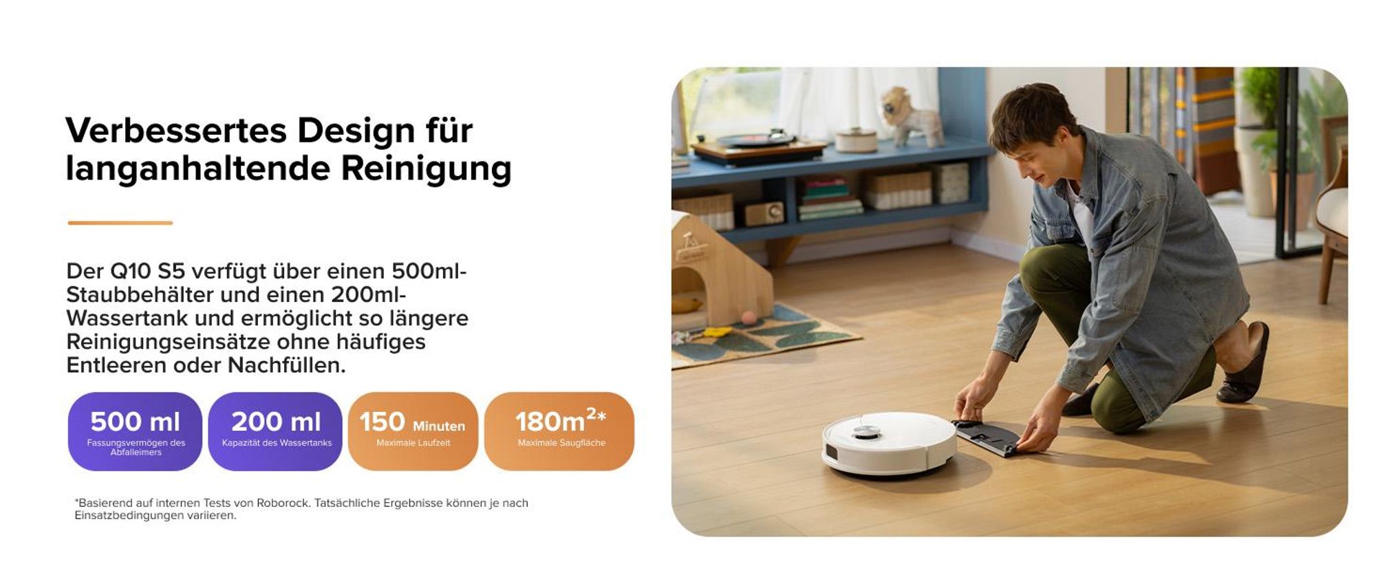 Roborock Q10 S5+ Staubsauger Roboter, 10.000 Pa(Upgrade von S8 Plus), Dual Anti-Tangle System, Auto Lifting Mopping, Ideal für Tierhaare (Weiß)