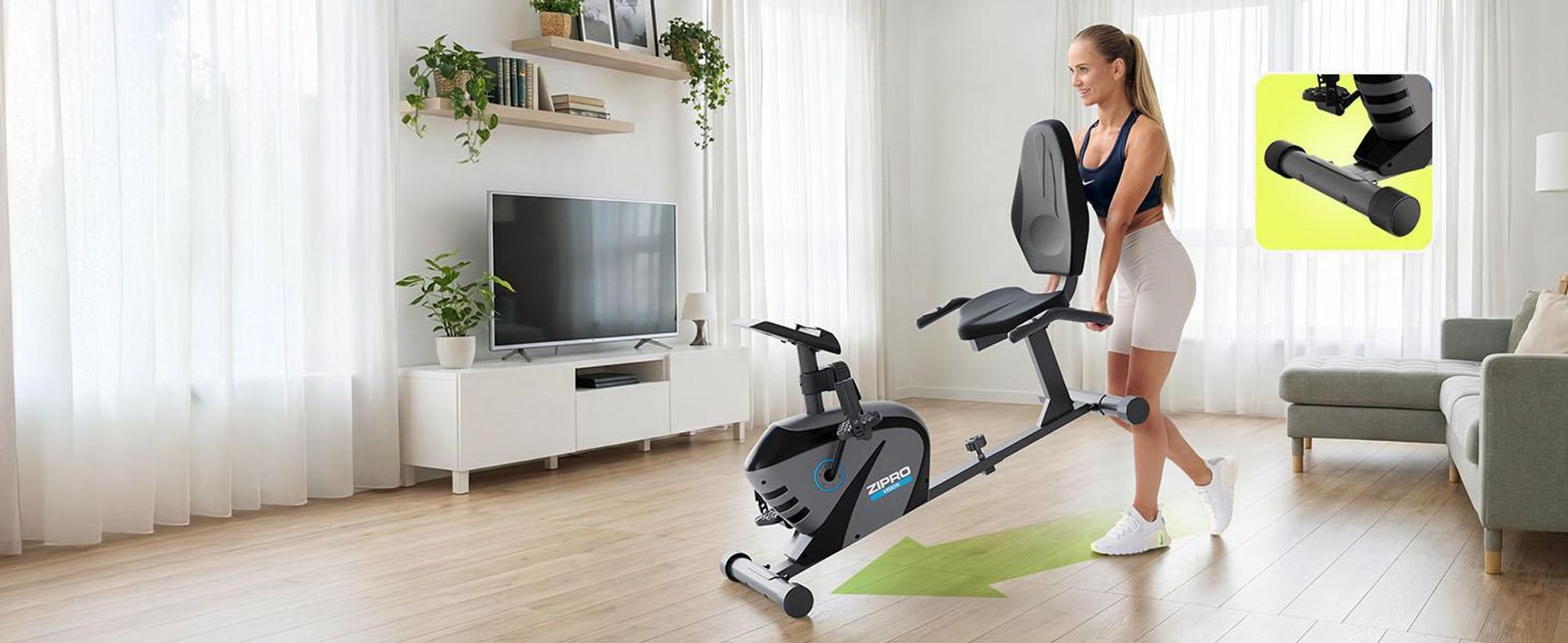 Zipro Adultes Vélo de fitness magnétique horizontal Vision jusqu'à 120kg, Noir, One Size, taille unique