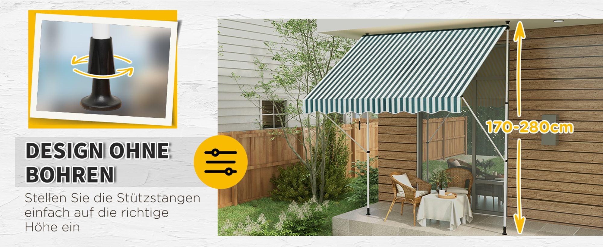 Outsunny Markise Klemmmarkise Faltarm Handkurbel Balkon 3 x 1,5 m Alu Grün
