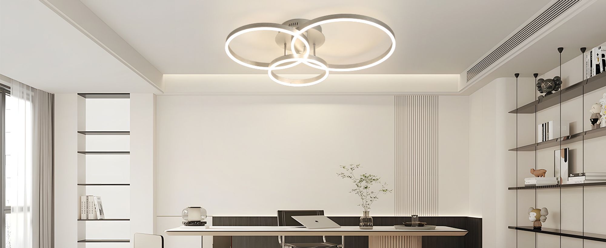 ZMH LED Deckenlampe Deckenleuchte Wohnzimmer Wohnzimmerlampe Modern Design Dimmbar 82CM Silber Schlafzimmerlampe mit Fernbedienung 3 Ring Metall aus Acryl Deckenbeleuchtung für Schlafzimmer Küche