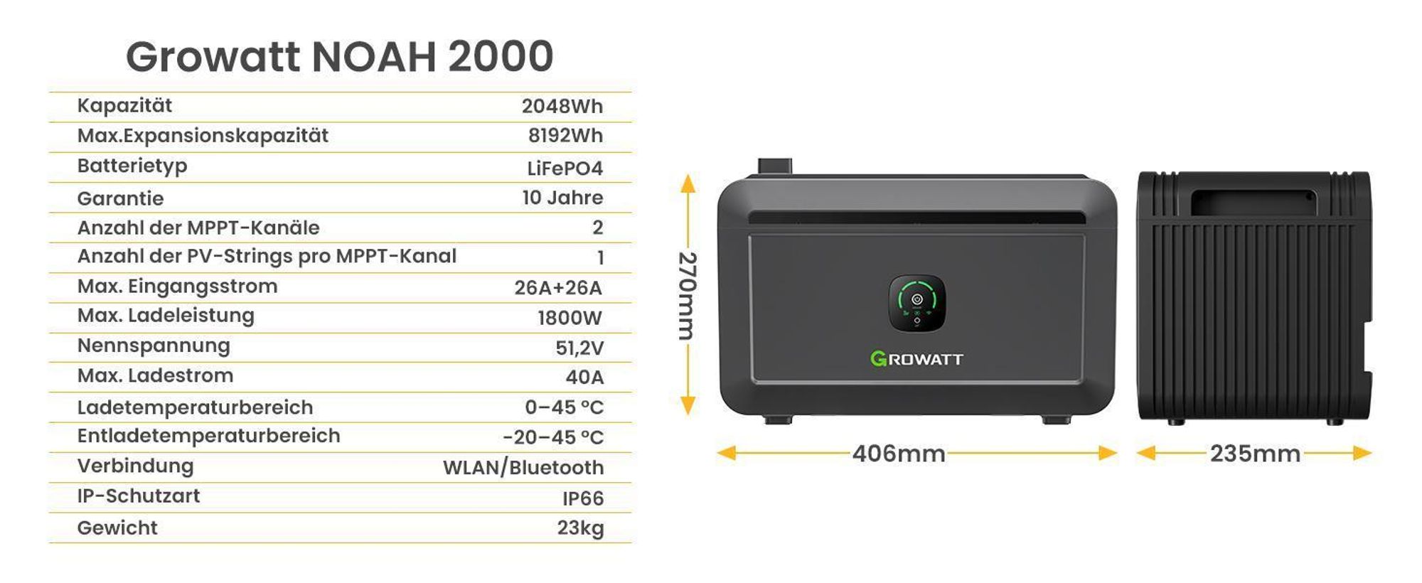 Powerness Balkonkraftwerk mit Speicher, 2000W Solarmodule & Growatt 800W Mikro-Wechselrichter, 2x Growatt NOAH 2000 Speicher,4x Flachdach-Halterung