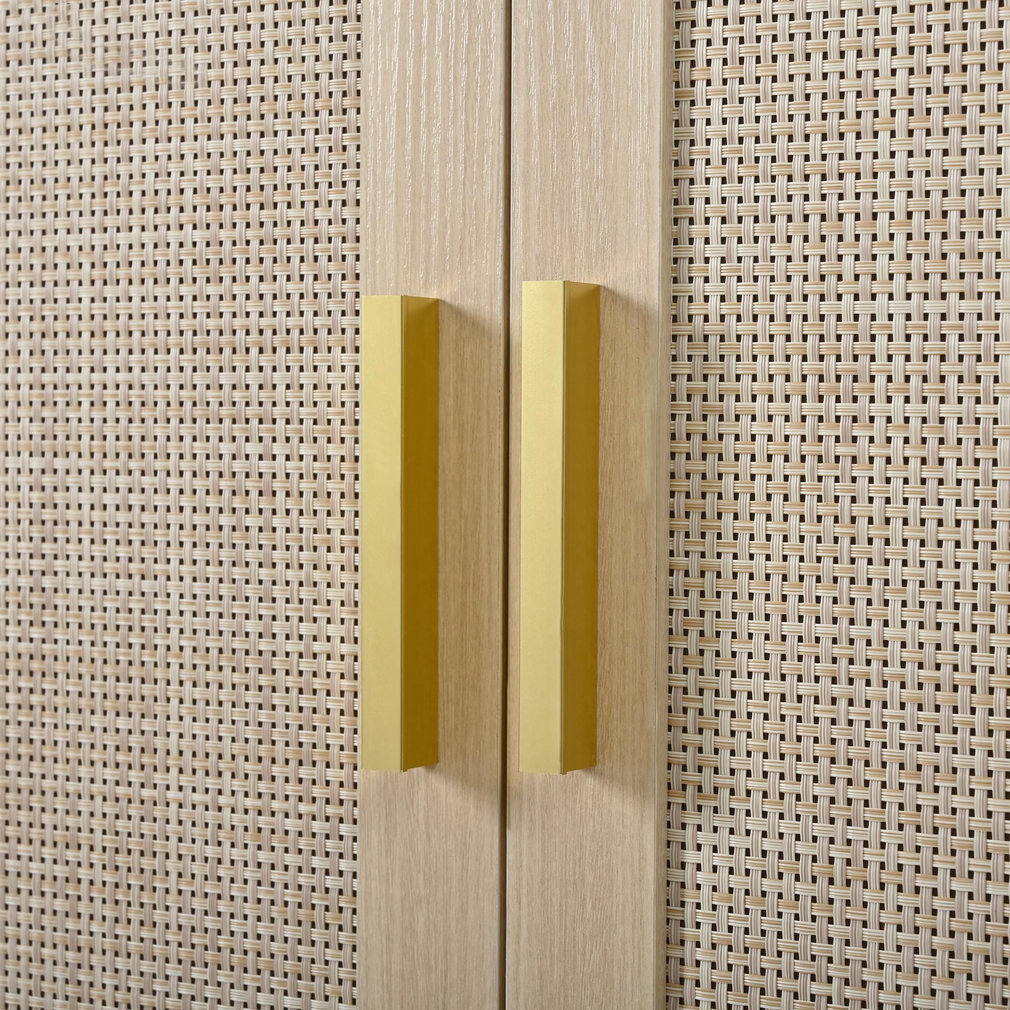 Merax Moderner Kleiderschrank mit gebogenen Türen, Stauraum mit Kleiderstange und Schubladen, Luxus Kleiderschrank für Schlafzimmer und Flur, Natur