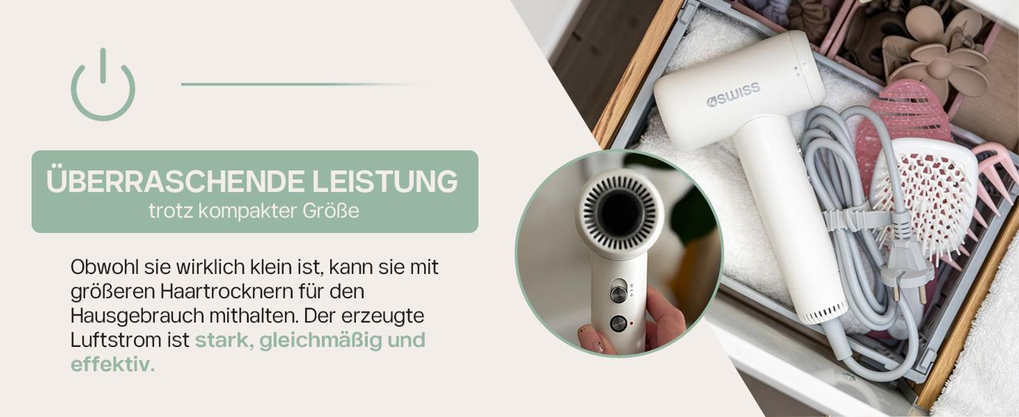 4Swiss F325 AirTravel + Reise-Haartrockner - Ionen Reiseföhn 1200 W Kompakt Haarföhn Föhn Kaltstufe Leicht Styling Weiß