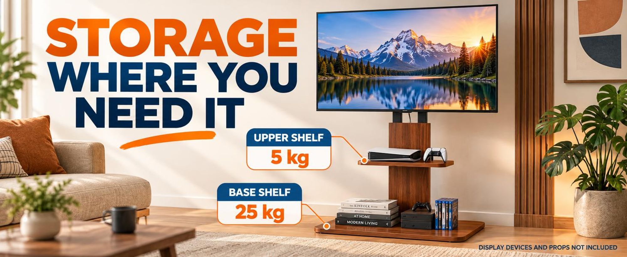 WISFOR TV-Ständer Holzoptik 32-65 Zoll höhenverstellbar 2 Ablagen VESA 600x400