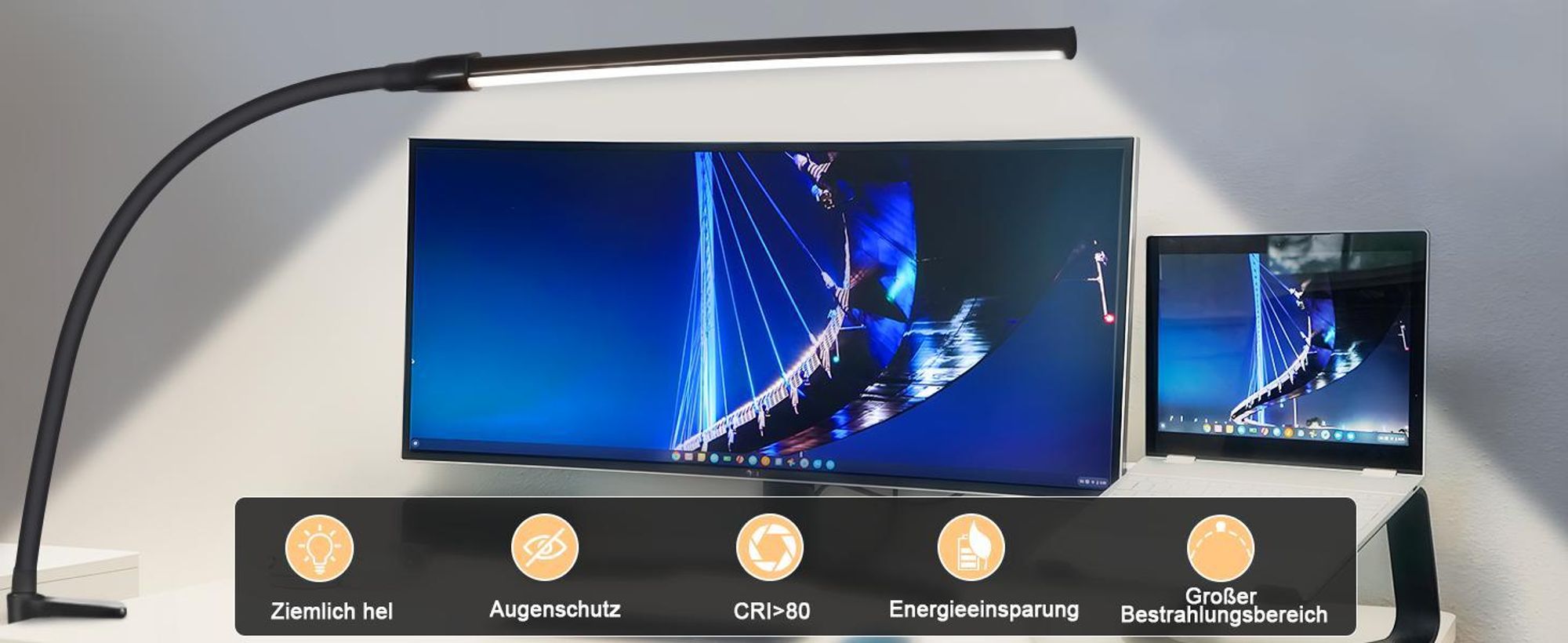 ZMH Schreibtischlampe LED Tischleuchte Dimmbar Klemmbar Tischlampe Schwarz Arbeitsleuchte Schreibtisch 5W Schreibtischleuchte Bürolampe Tageslichtlampe Büro Klemmleuchte mit Ladefunktion