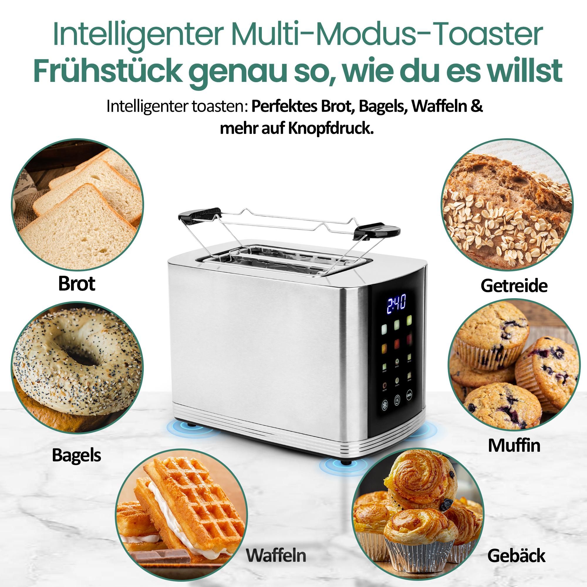Emerio Toaster mit Digitaldisplay – 2 Schlitzen – Auftaufunktion – Einstellbarer Thermostat – Krümelschublade – Edelstahl-Toaster – TO-132888 – Silber