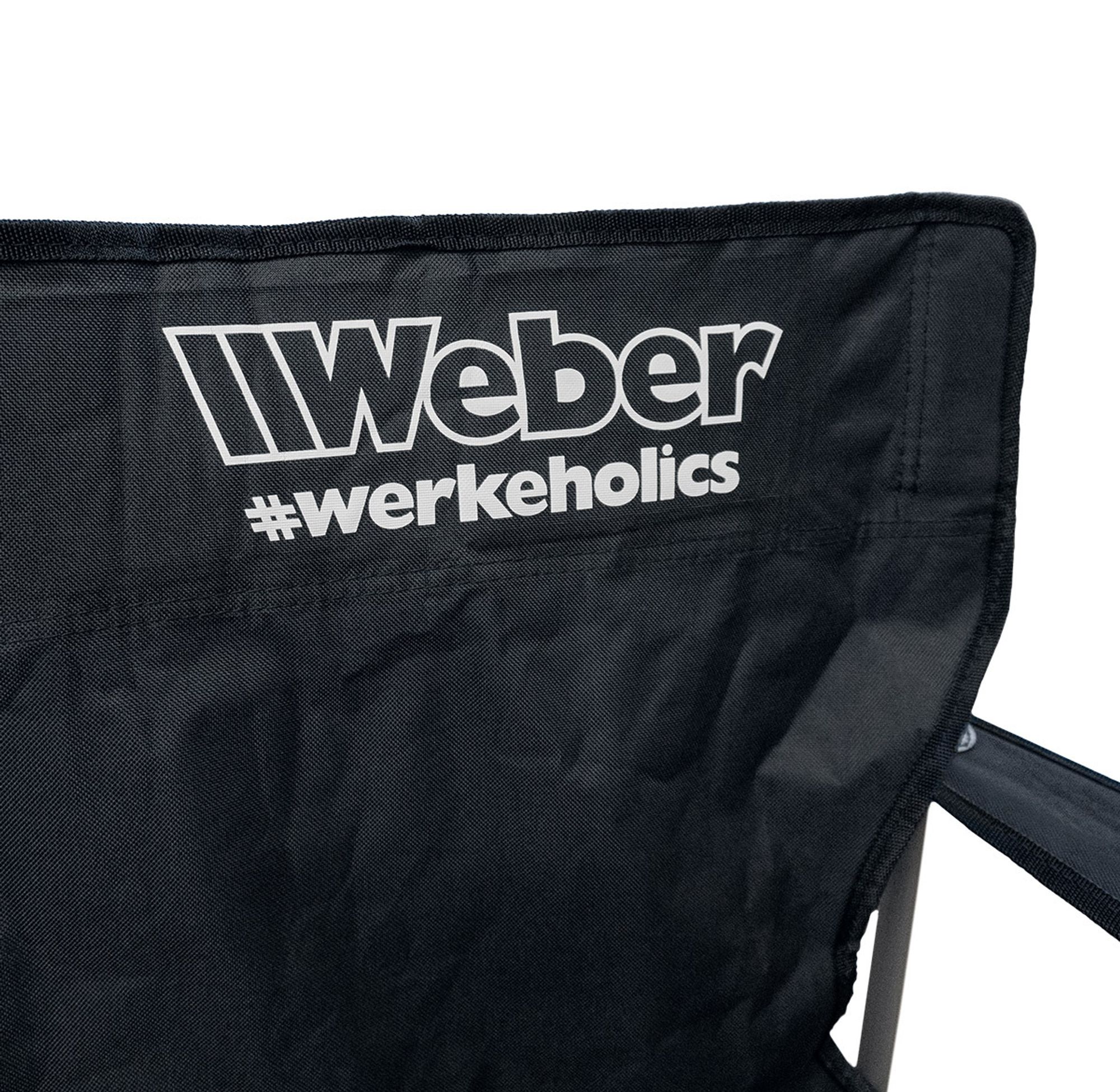 Weber Campingstuhl Schwarz klappbar – Faltstuhl mit Flaschenhalter & Tragetasche – belastbar bis 120 kg - ideal für Camping, Festival & Garten