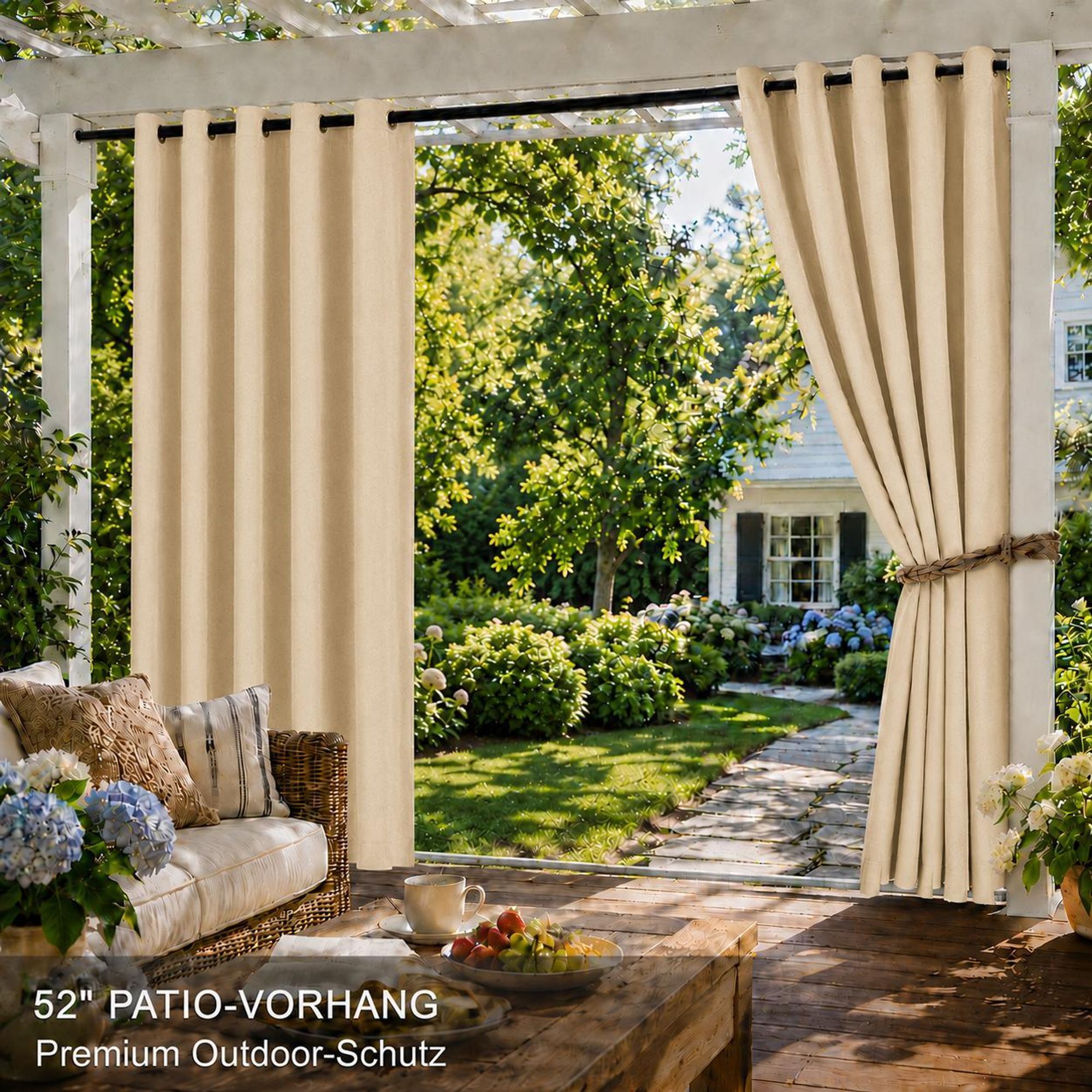 1x Garden Outdoor Vorhang Wetterfest Mit ösen Wasserdicht Sichtschutz UV-Schutz für Balkon Terrasse Patio Pavillon, 132x243cm, Beige
