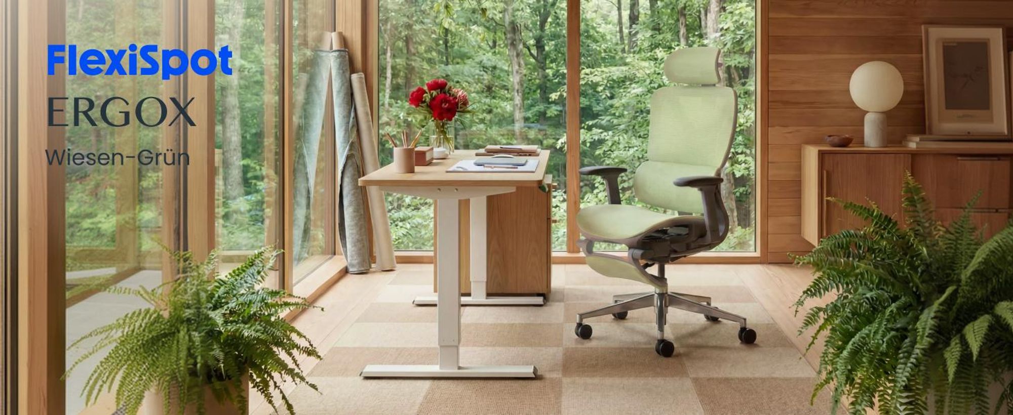 FLEXISPOT ErgoX Ergonomischer Bürostuhl mit Fußstütze, 3D-Armlehnen & Kopfstütze, 5D-verstellbare Rückenlehne, Tragfähigkeit von 136 kg, Grün