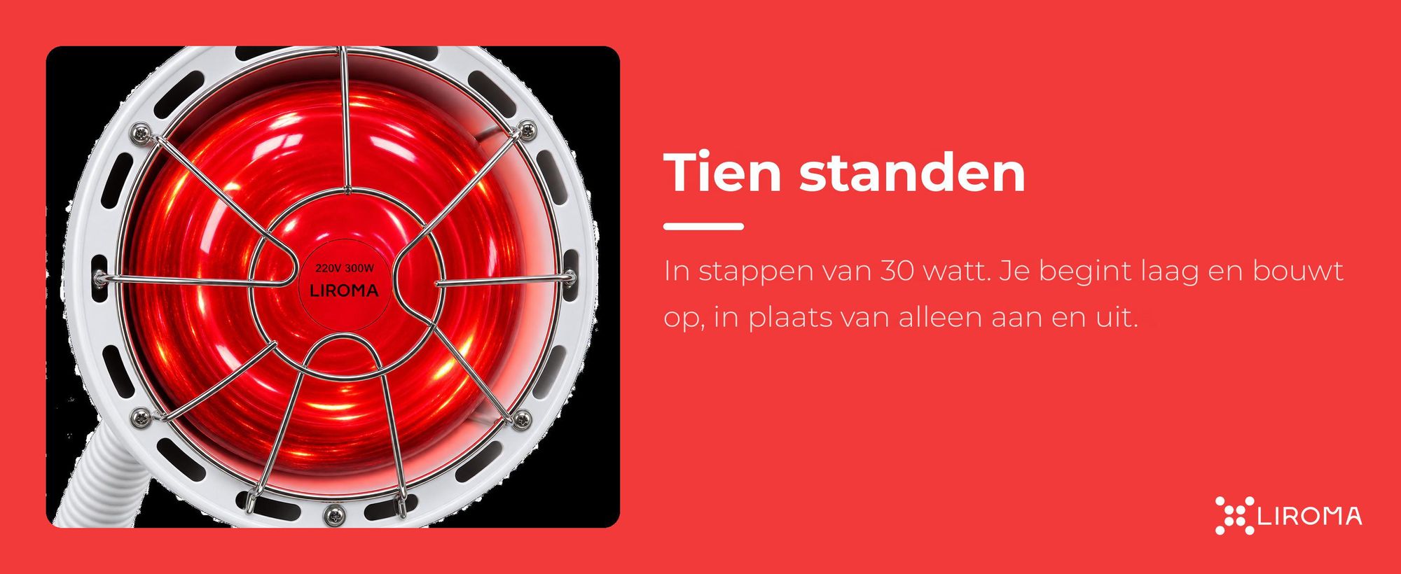 Infraroodlamp van de LIROMA lamp met beschermrooster, tien standen in stappen van 30 watt