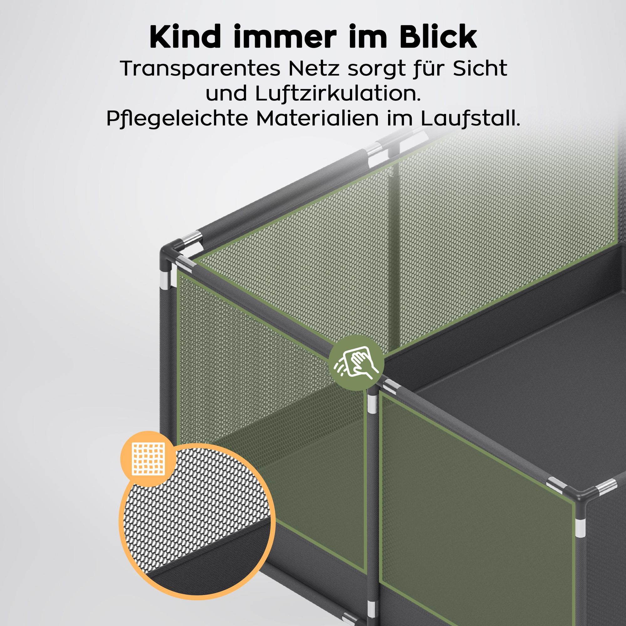 Laufstall Baby 180x200 cm Krabbelgitter für Kleinkinder baby  Laufgitter  mit Atmungsaktivem Netz Tragetasche Wände aus Maschendraht Rutschfeste Füße