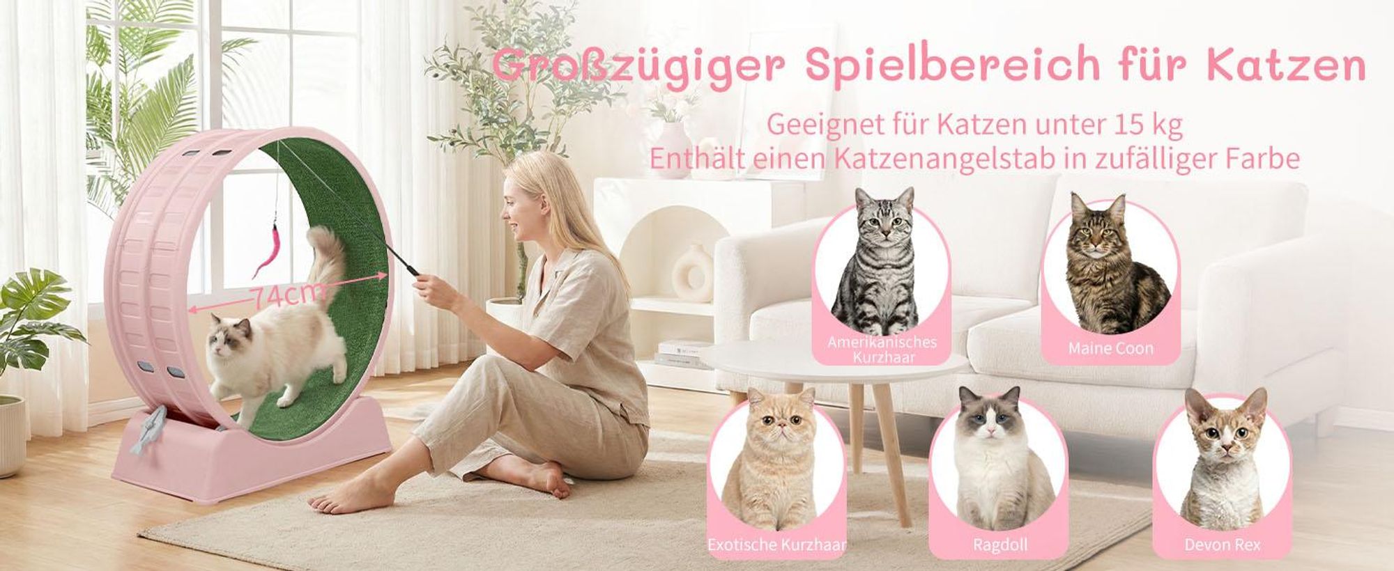FCH Katzenlaufrad, Laufband für Katzen, Innendurchmesser 80cm, PP-Kunststoff, leise Laufband und Sicherheitsschloss-Design, Rosa