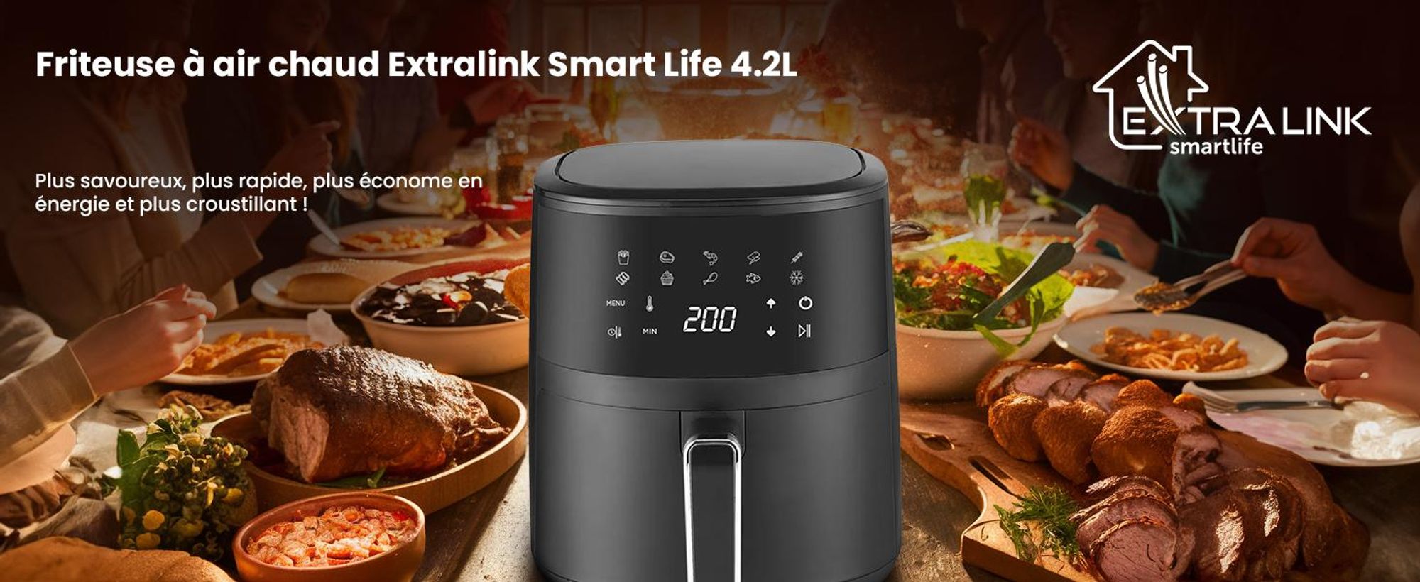 Extralink Air Fryer 4,2 L, friteuse à air chaud, 1300 W, écran tactile, noire