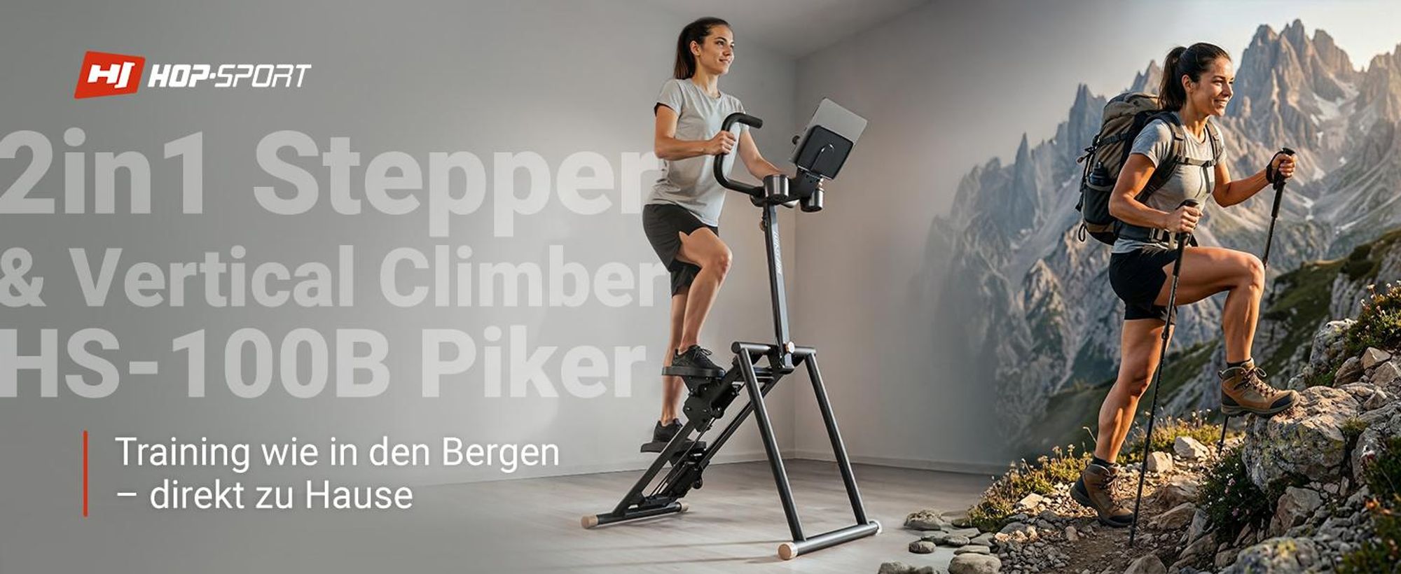 HOP SPORT® Stair Stepper HS-100B Vertical Climber, Stepper für Ganzkörper-Workout, verstellbare Lenker, Treppensteiger Maschine, Treppenstepper 120kg