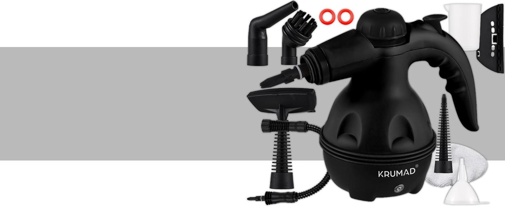 KRUMAD Hand-Dampfreiniger 1000 W – 13-teiliges Set mit Bürste, kompakter Dampfreiniger für Küche, Bad, Fenster, Fugen & Polster