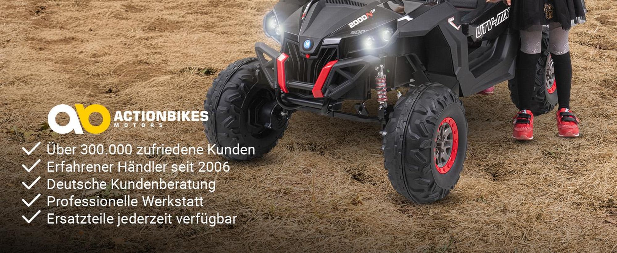 Actionbikes Motors UTV Buggy MX | 4x4 Allrad - Kinder Elektro Auto - 2,4 GHz Fernbedienung - 2 x 12 V Motoren - USB - AUX - Bluetooth (Schwarz)