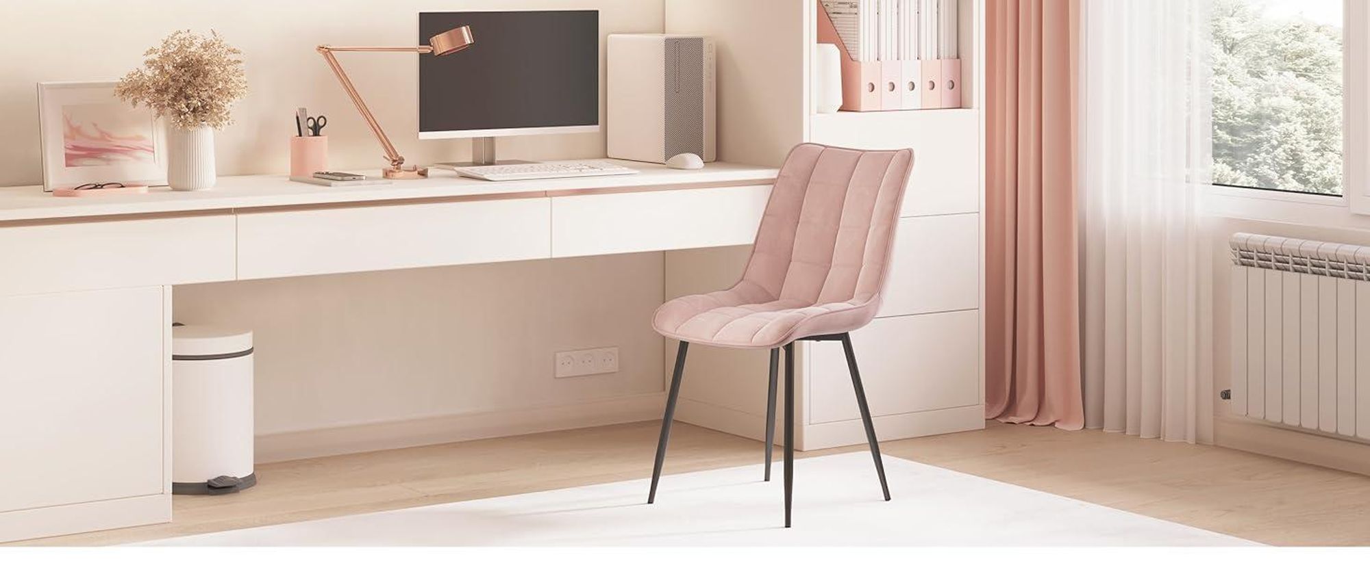 WOLTU Esszimmerstühle 4er-Set, Polsterstuhl mit Rückenlehne, bis 150 kg belastbar, Sitzfläche aus Samt, Metallbeine, Rosa
