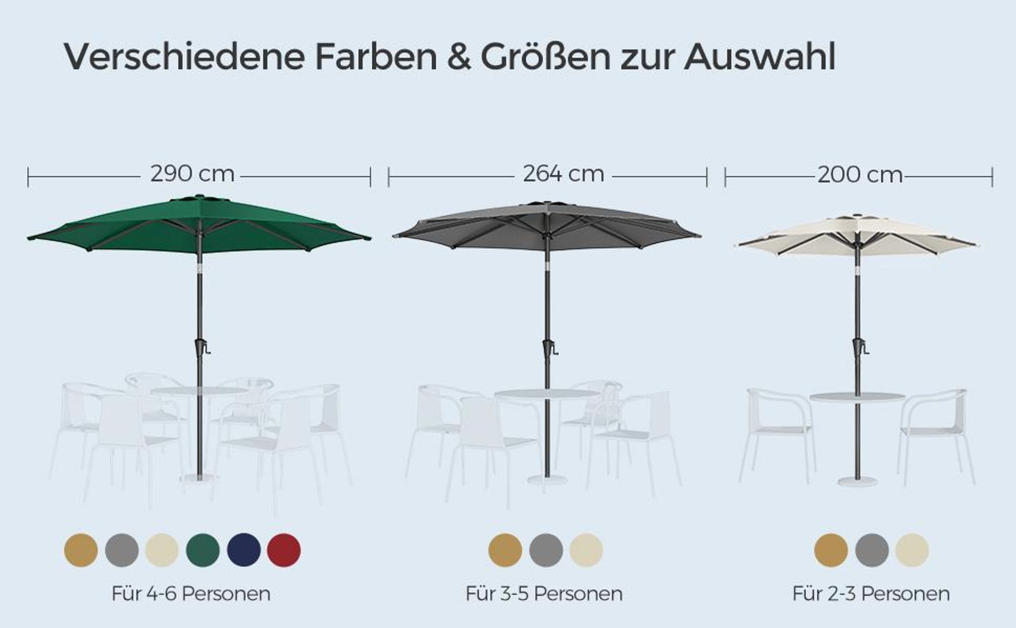 SONGMICS Sonnenschirm Ø300 cm UPF 50+ beidseitig um 30° knickbar