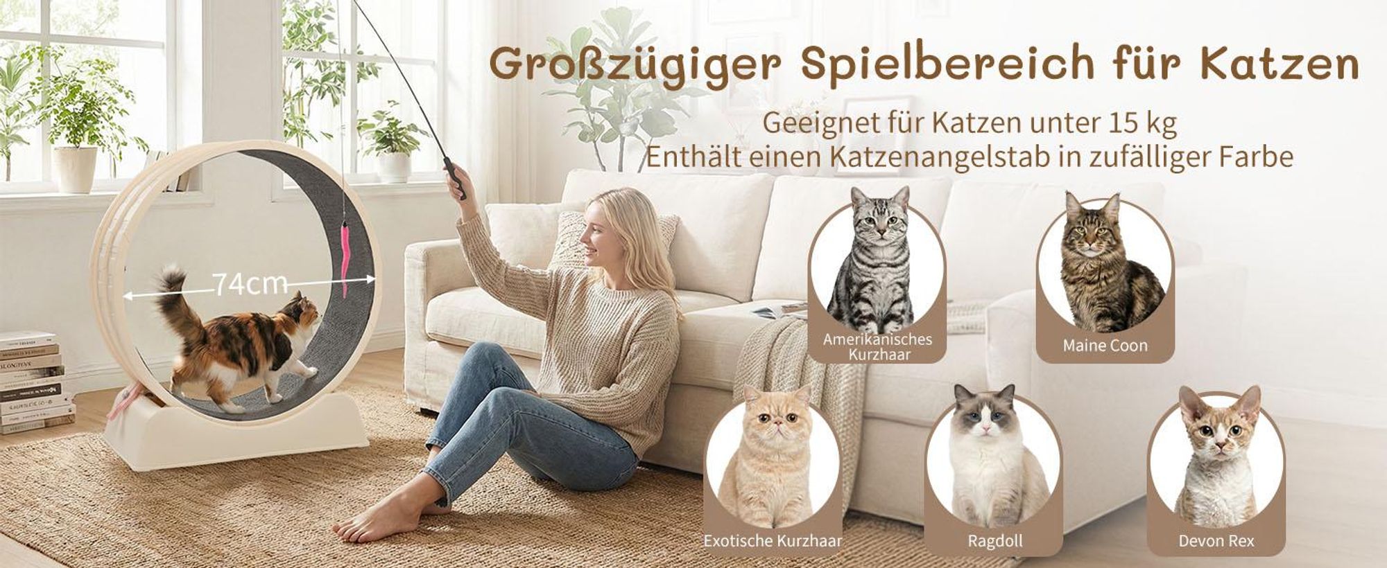 FCH Katzenlaufrad, Laufband für Katzen, Innendurchmesser 80cm, PP-Kunststoff, leise Laufband und Sicherheitsschloss-Design, Cremefarben