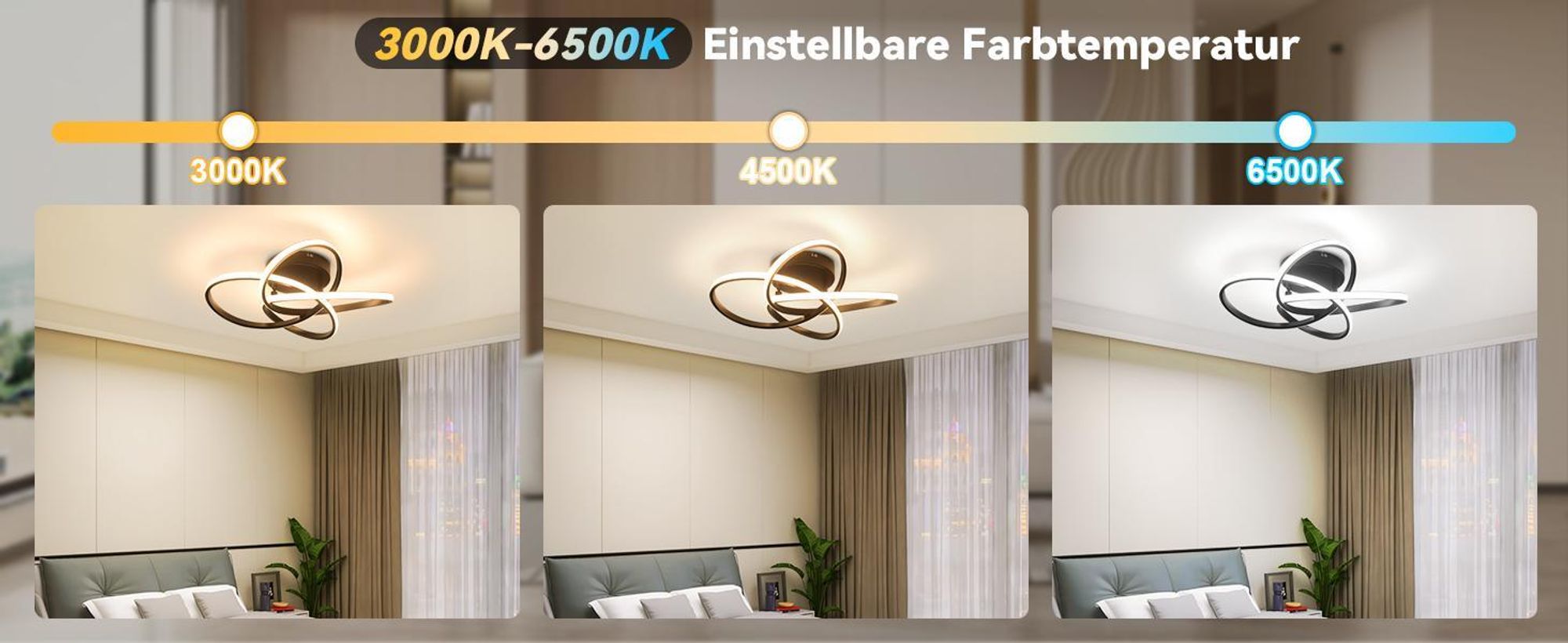 ZMH Deckenlampe LED Deckenleuchte Wohnzimmer 46W Dimmbar Schwarz Wohnzimmerlampe Modern Vierblättrige Blume Design Küchenlampe mit Fernbedienung Flur Metall Deckenleuchten für Küche Esszimmer
