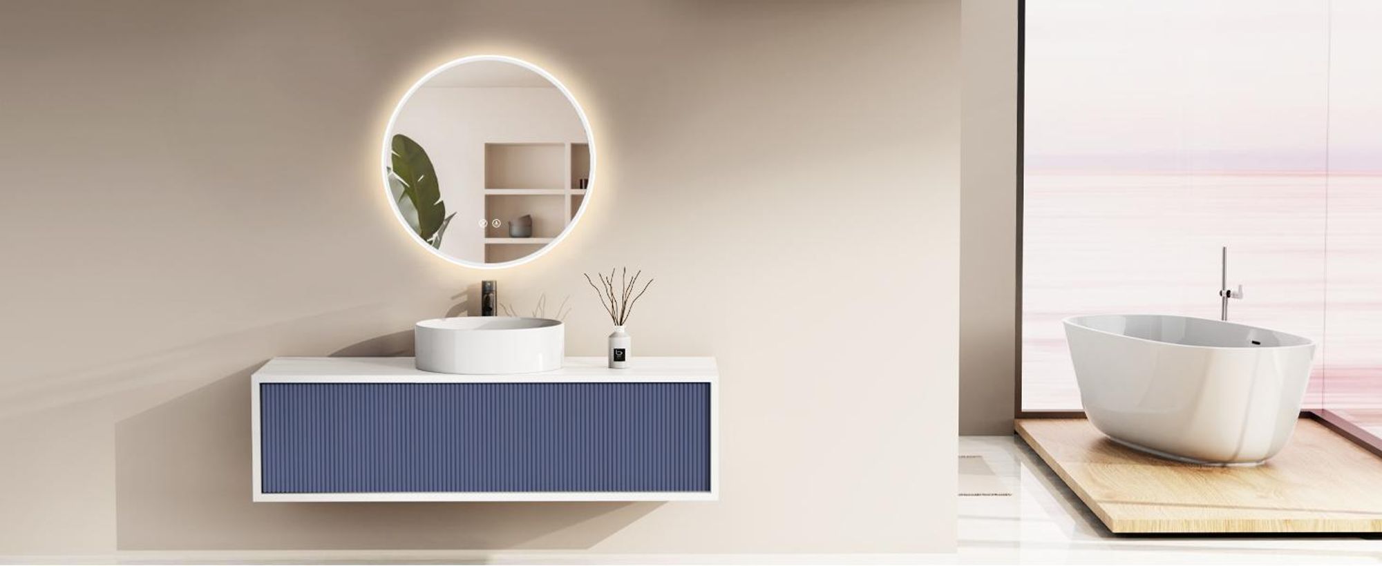 HOKOBadspiegel Anti-fog rund 80cm mitRahmen+TouchSchalter+LichtWaltern Warmweiß-Kaltweiß-Neutral Licht mit TouchSchalter und Wandschalter einschaltenbar