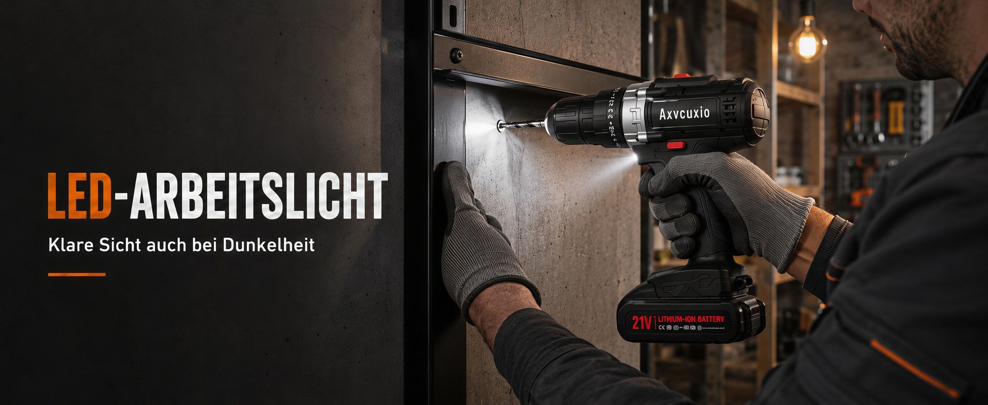 3-in-1 Akku schrauber,21V Akku Bohrschrauber Set,Schlagbohrmaschinen mit LED,45Nm Max,Schrauber mit 2x1500mAh Akkus,Koffer und viel Zubehör,Schwarz