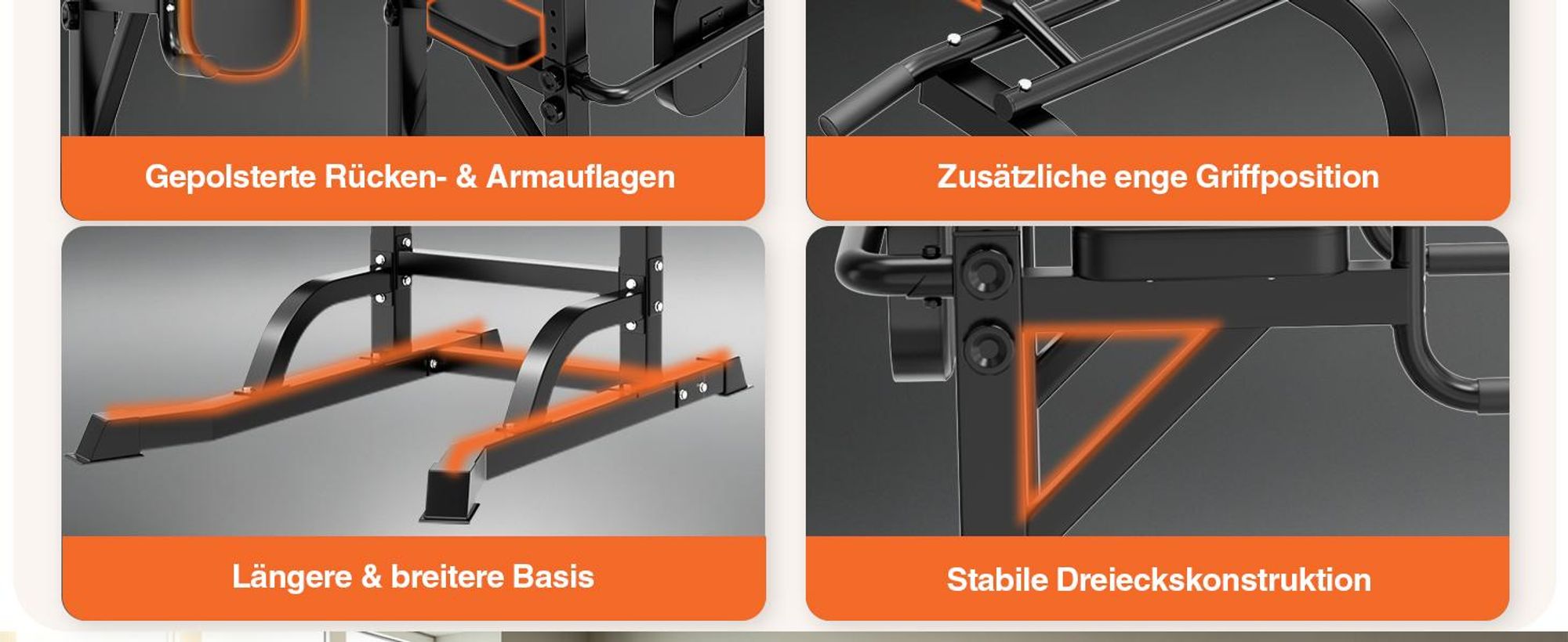DH FitLife Premium Power Tower, Klimmzugstation mit Dip Station, 10-fach höhenverstellbar 185–222 cm, 50×50 mm Stahlprofil, Kraftstation für Home Gym