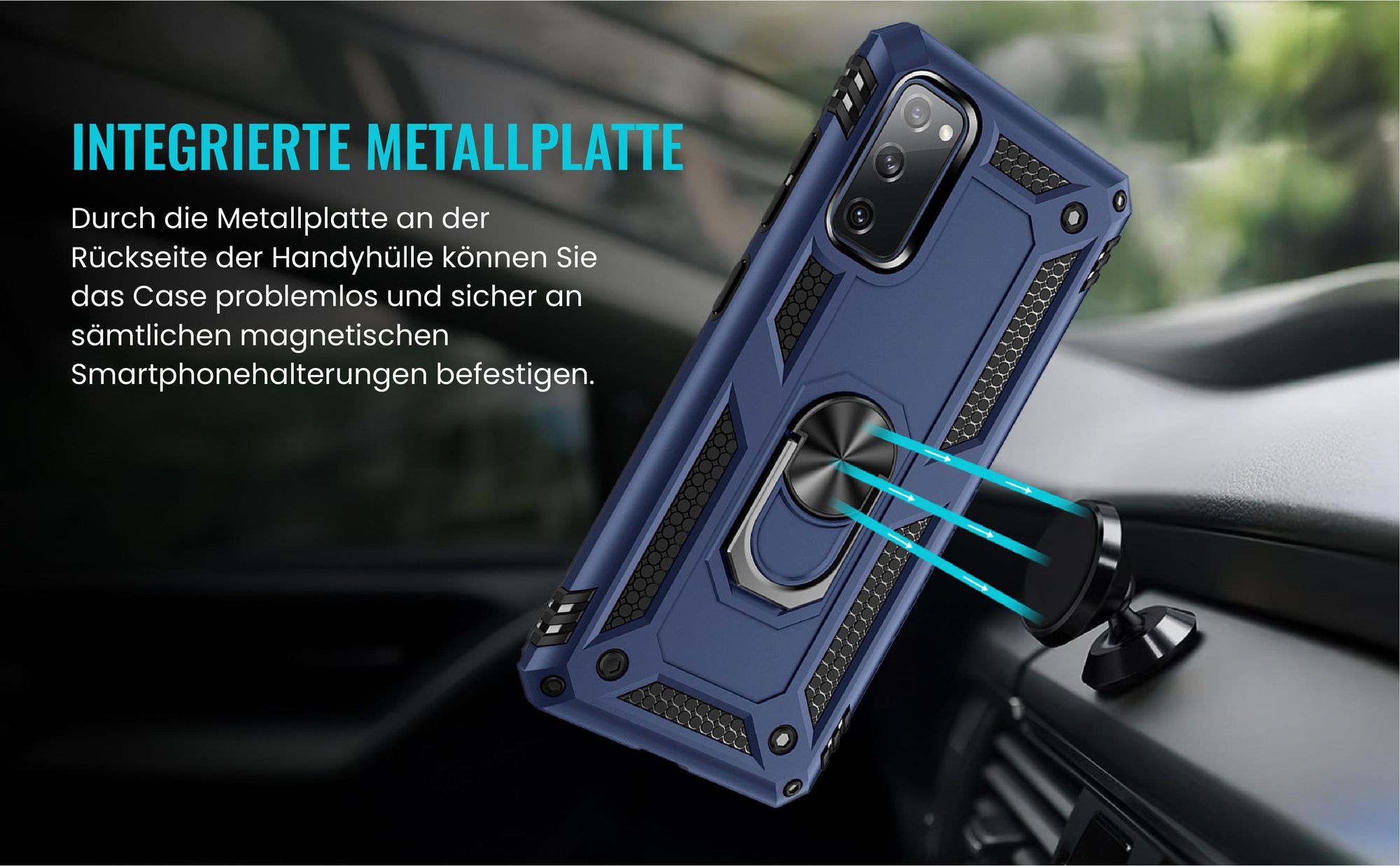 Bumper für Samsung Galaxy S20 FE in Blau mit Metallplatte