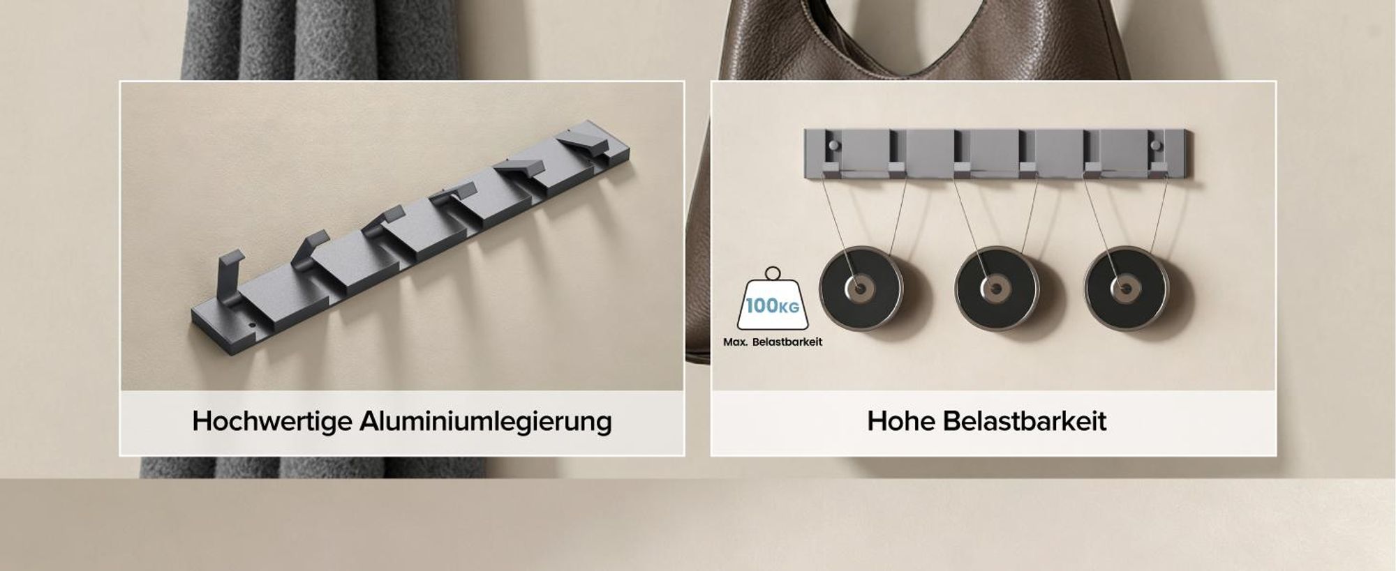 doporro Garderobenhaken Wand Moderne Wandgarderoben aus Aluminium Garderobenleiste klappbar kleiderhaken mit 6 Beweglichen Haken Wandhaken Schwarz
