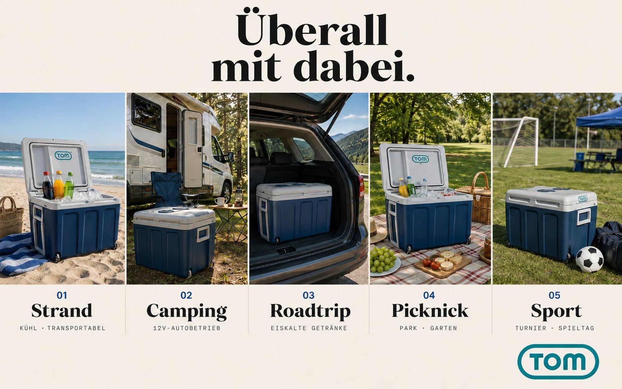 Kühlbox mit Handtuch 40 Liter | TOM CB-400 | Kühlen & Warmhalten | 230V 12V | 56×41×39 cm (B×H×T)