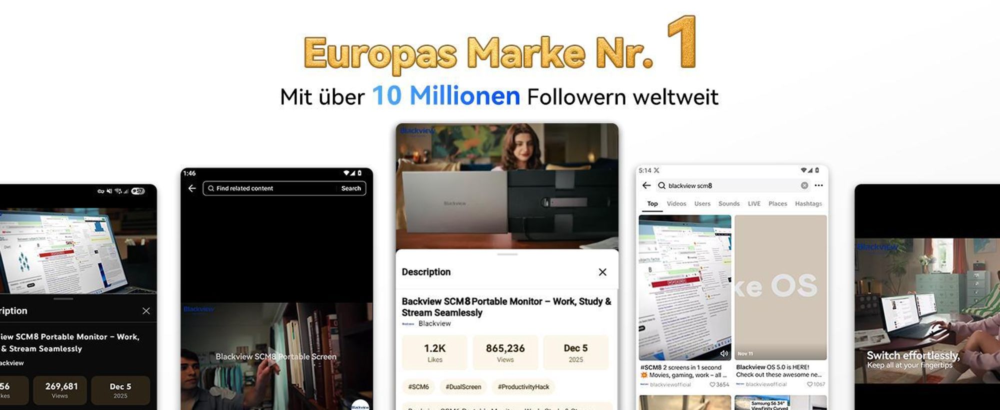 Blackview 15.6" Tragbarer Einzelner Monitor 8, 1920×1200 ultradünn Computerbildschirm(für 13-17,3" Laptops), 180° horizontal drehbar.