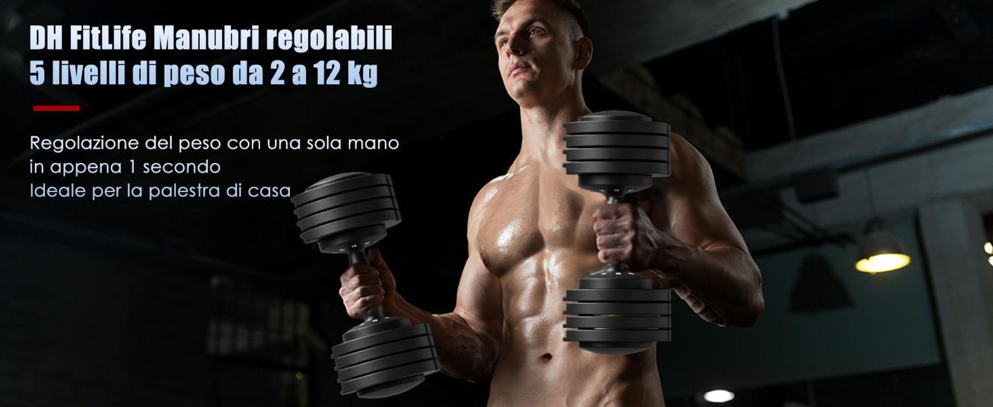 DH FitLife Set Manubri Regolabili 2-12 kg con 5 Livelli di Peso e Base Porta Pesi per Allenamento Casa
