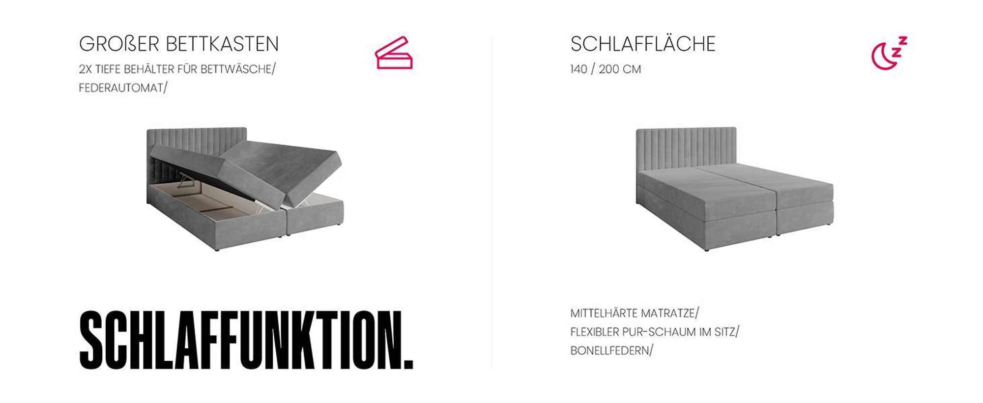 BroMARKT Boxspringbett DREAM mit 2 Bettkasten, Bonell-Matratze, Polsterbett, Bett (Anthrazit, Cosmic 100, 140 x 200 cm)
