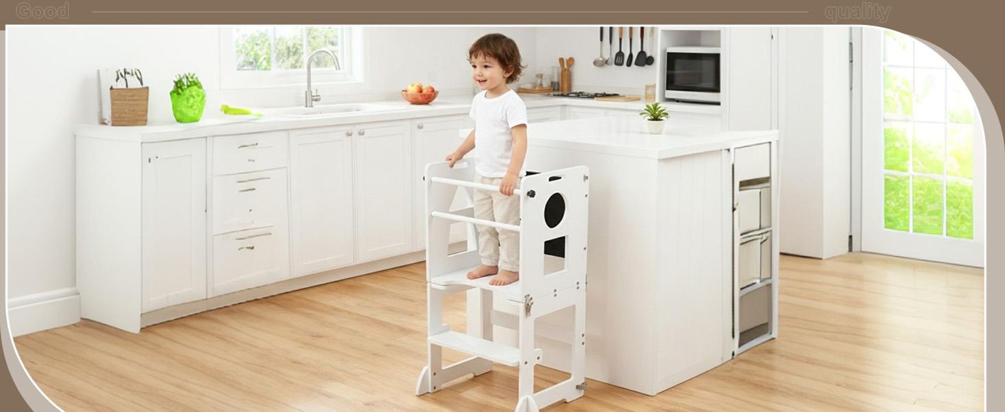 FCH Lernturm Für Kinder, Montessori Lernturm, 45 × 35 × 88cm, Fichtenholz + Mehrschichtplatte,Weiß