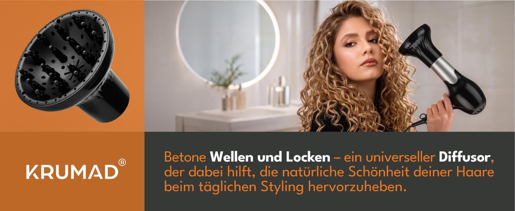 KRUMAD Diffusor Föhn Aufsatz, Diffuser Haare, Haar Diffusor für Locken & Wellen, Diffusordüse, passend für Haartrockner, Zubehör für Haartrockner