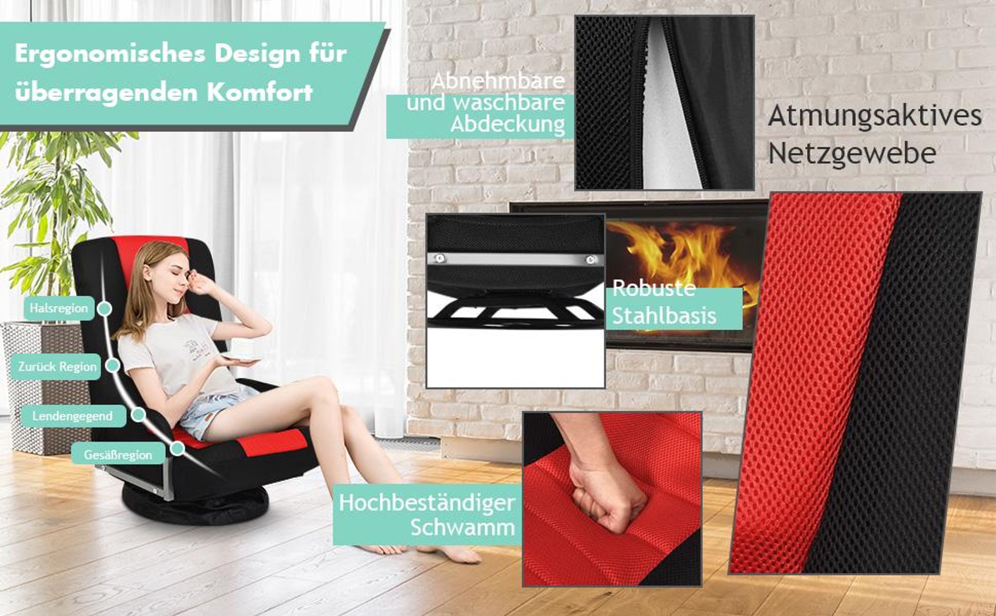 COSTWAY Relaxsessel 360° drehbar, 6-fach verstellbare Rückenlehne, bis 140kg
