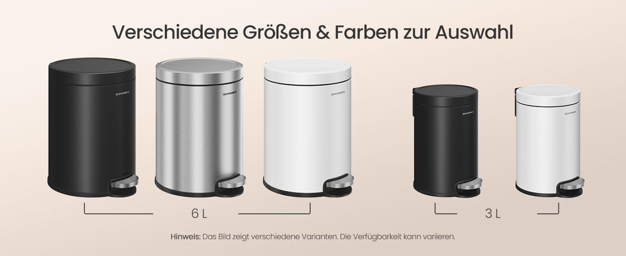 Kosmetikeimer, 6 L Mülleimer Bad, mit Softclose-Deckel, Tretmülleimer, Stahl, schwarz