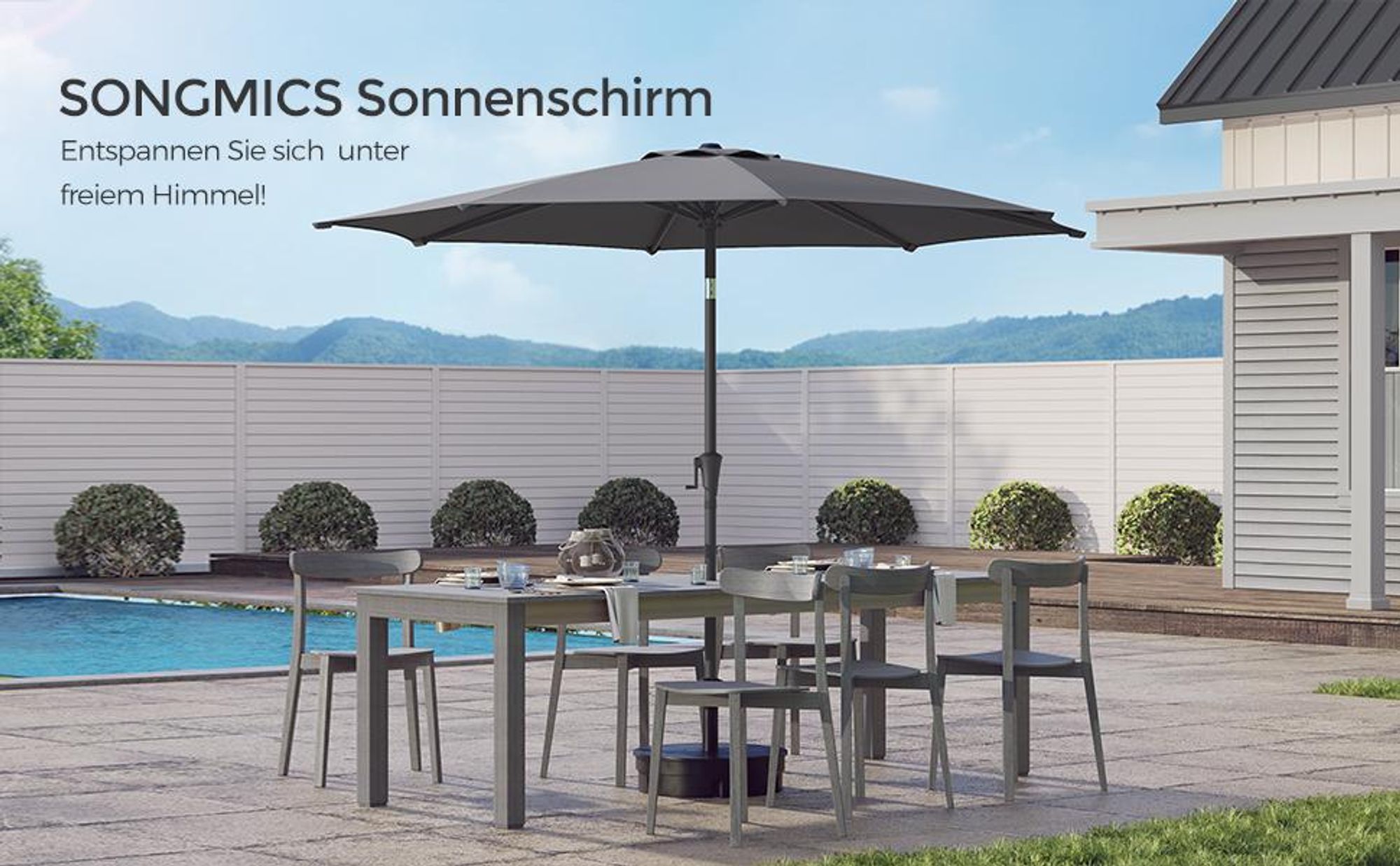 SONGMICS Sonnenschirm ampelschirm Ø300 cm UPF 50+ beidseitig um 30° knickbar