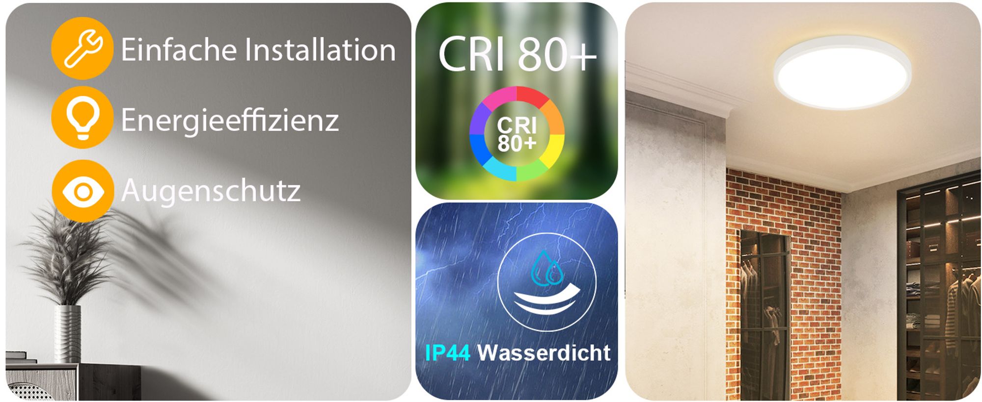 ZMH Deckenleuchte LED Deckenlampe Badezimmerlampe 24 W Flach Durchmesser 30 cm Schlafzimmer Lampe Rund Küche Lampe Weiß Deckenbeleuchtung 3000 K für Badezimmer Küche Flur