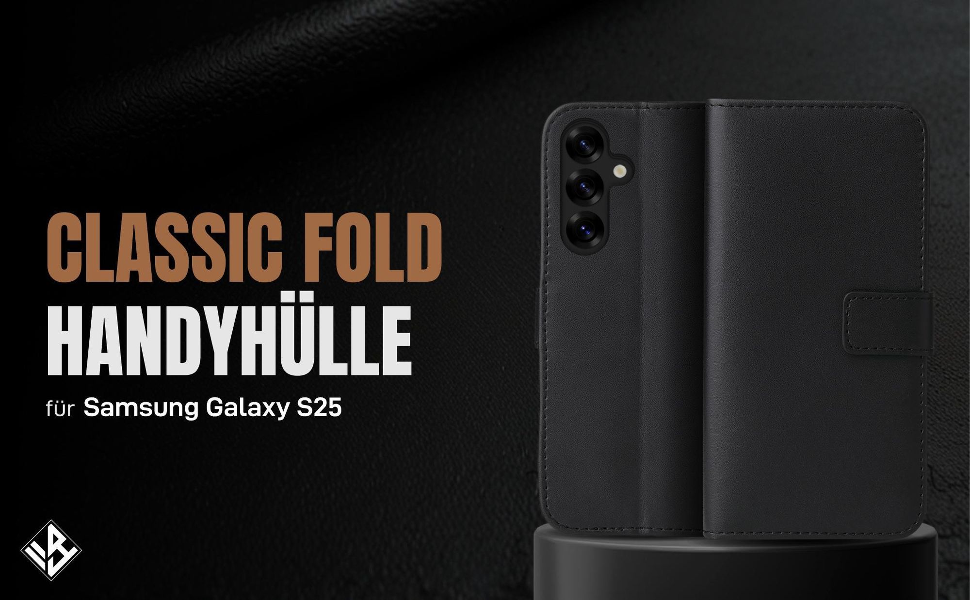 Schwarze Klapphülle für Samsung Galaxy S25 mit Wallet-Funktion