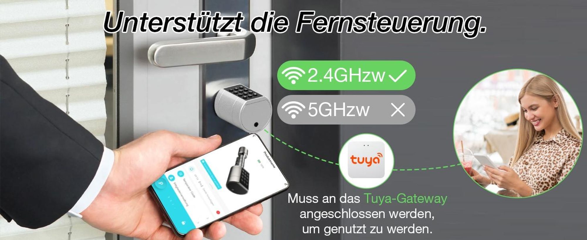Fingerabdruck Smart Lock, Elektronisches Türschlos Haustürschloss, Zylinder 35-70mm, öffnen mit Tuya APP, Fingerabdruck, PIN-Code, RFID, Notschlüssel