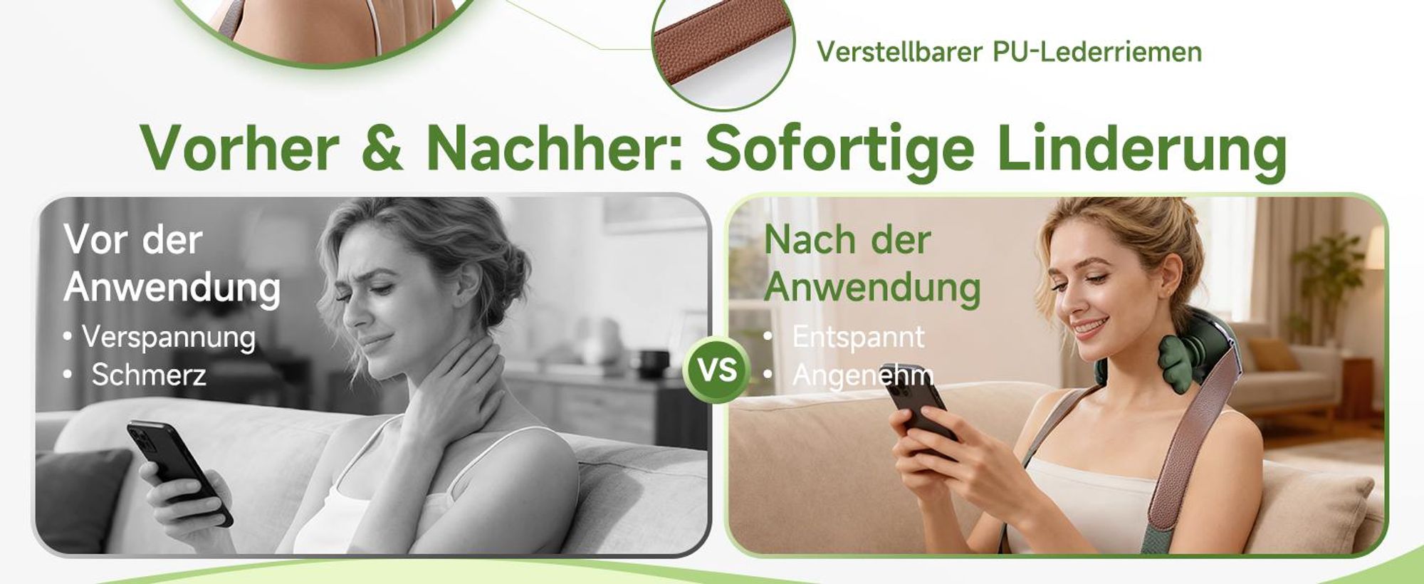 Nackenmassagegerät, Elektrisches 4D Shiatsu Massagegerät, 3 Intensitätsstufen und 2 Heizstufen, Lindert Muskelverspannungen und Ermüdung
