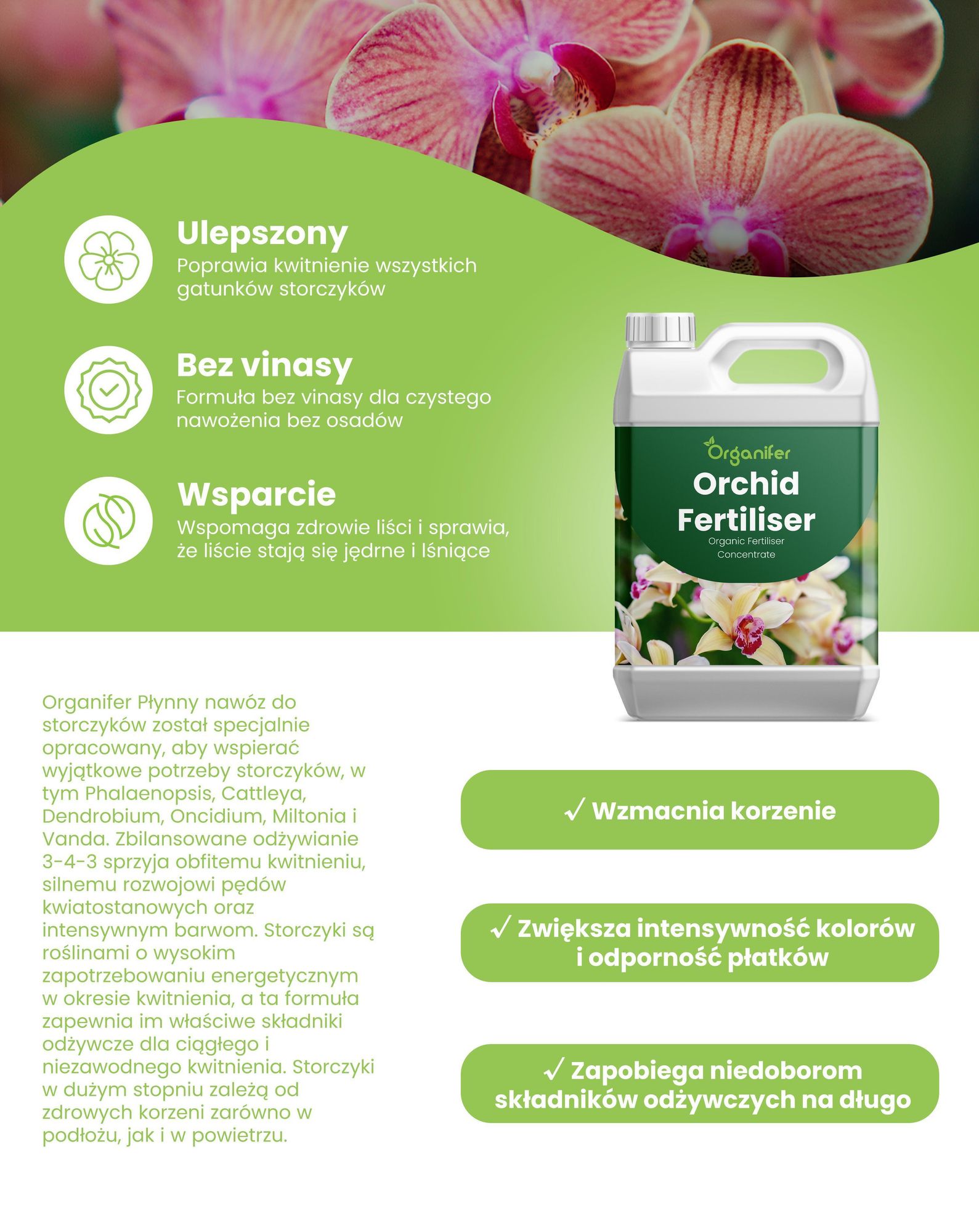 Orchidea Nawóz Płynny 10 L – 3-4-3 NPK – Do Orchidey – Podporuje Stabilny Wzrost i Dlhotrvajúce Kwiaty – Organifer