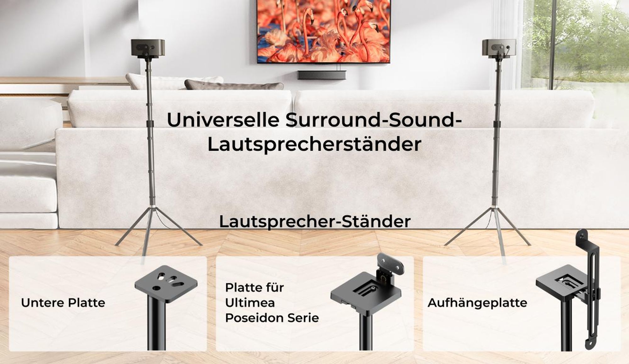 Ultimea Lautsprecherständer Steady 310 - 1 Paar Ständer für Poseidon und Skywave Serie Soundbar (bis 36,6 Zoll, Ausziehbar von 62 cm bis 93 cm