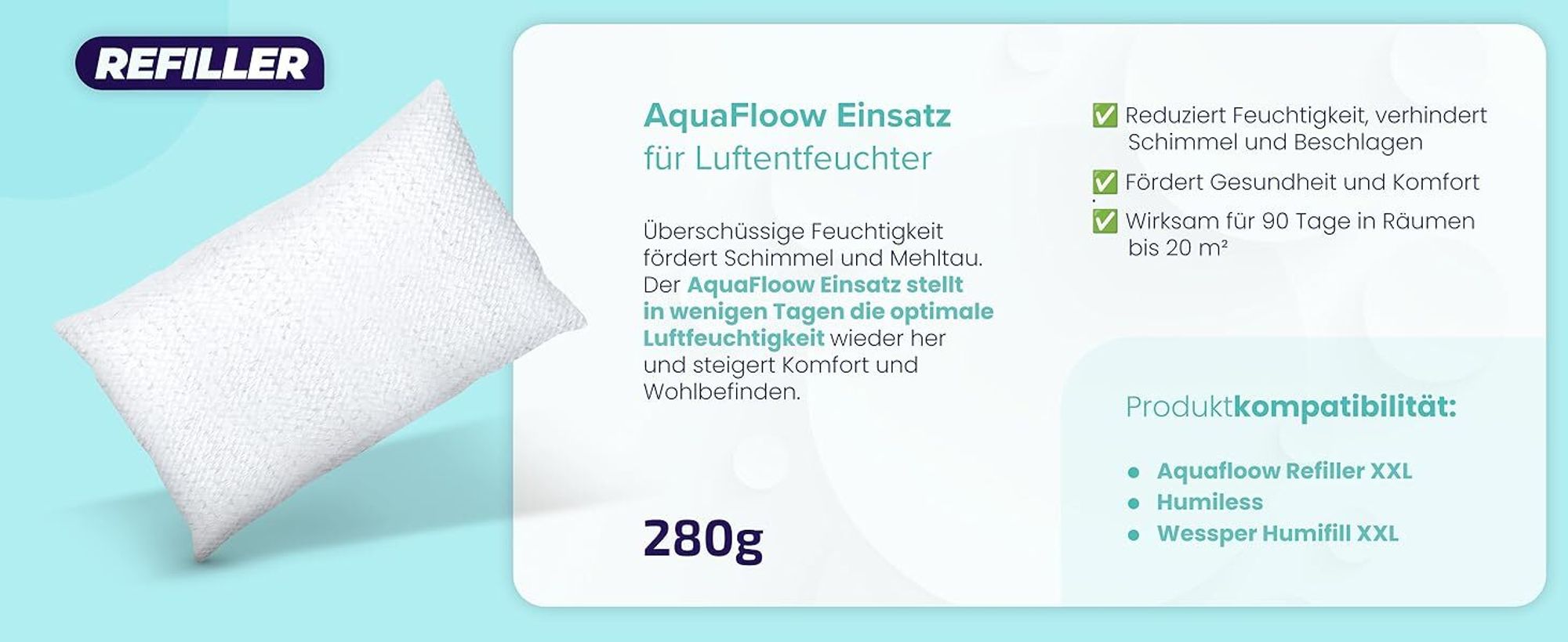 Aquafloow Raumentfeuchter Set – Stromloser Luftentfeuchter gegen Feuchtigkeit & Schimmel, 4 Boxen + 8 Nachfüllpacks